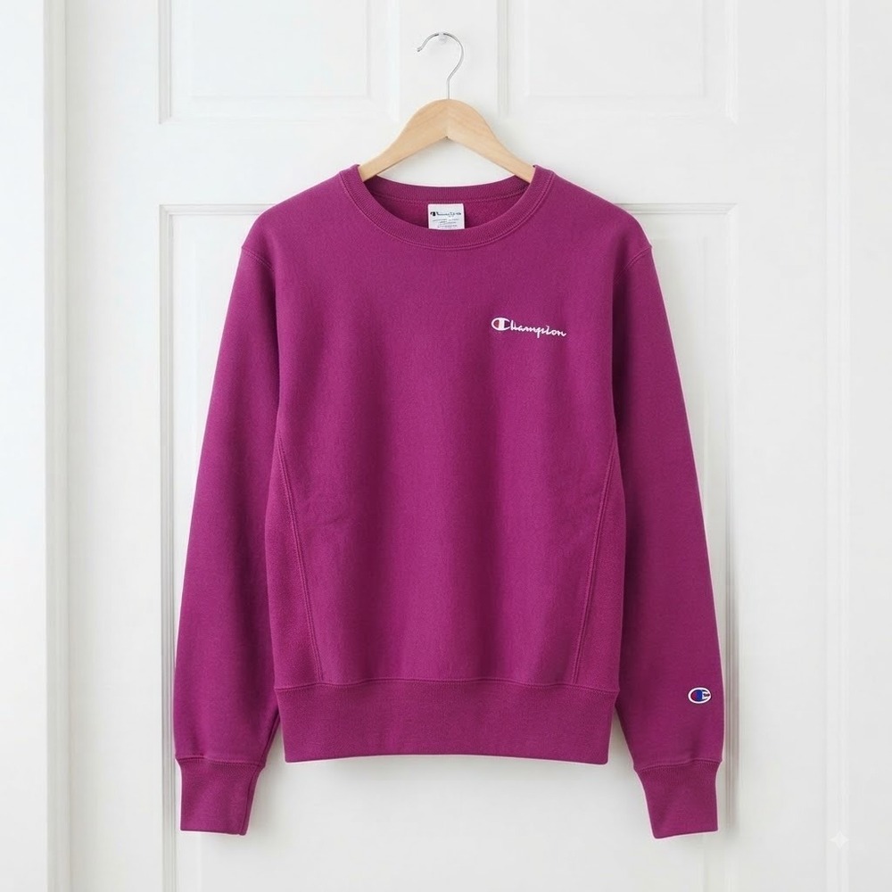 Champion Reverse Weave Crewneck Sweatshirt Purple Script Logo Sz XS